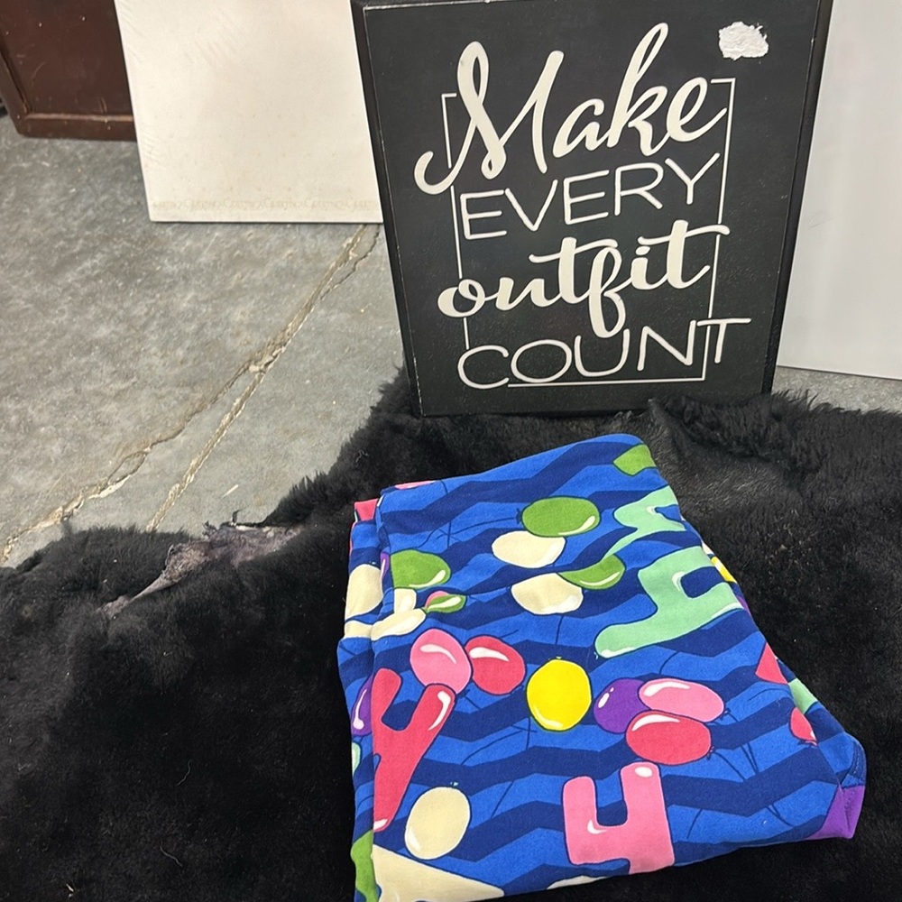 LuLaRoe Balloons #4 Blue Colorful Kids Leggings Pants Pre Teen One Size RN142161
